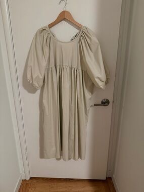 Cream Puff-Sleeve Midi Dress - Cream